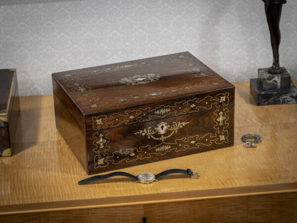 rosewood jewellery box on display