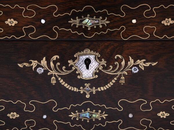 antique jewellery box inlay close up