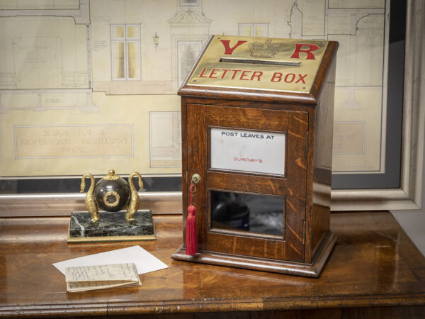 oak post box on display