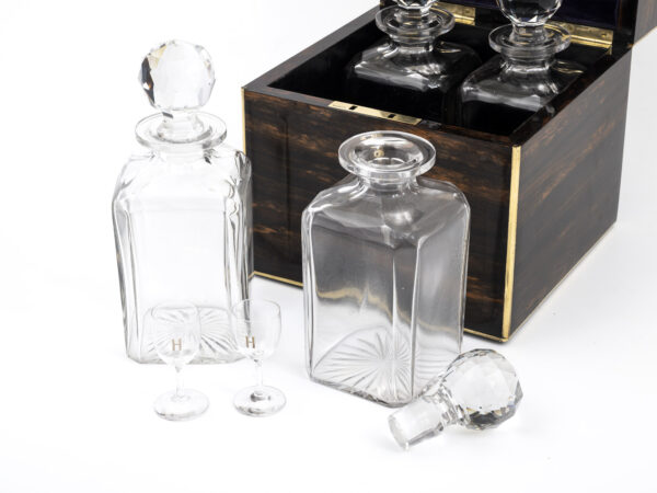 antique decanters close up