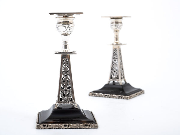 pair of william comyns sterling silver candlesticks