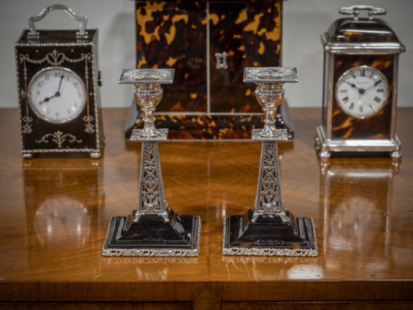 Pair of tortoiseshell candlesticks