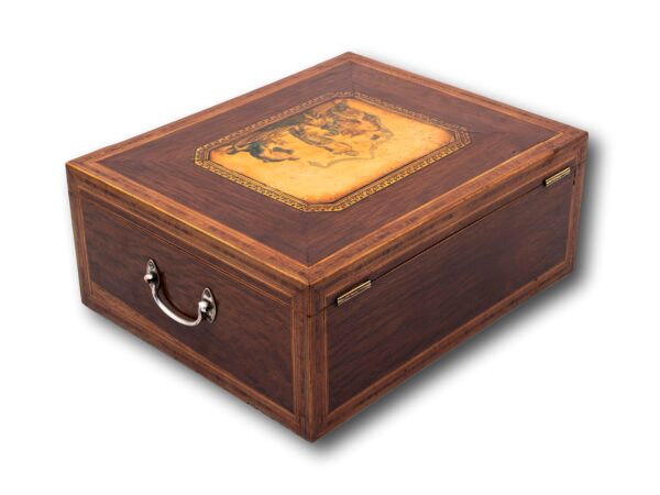 Rear overview of the Regency Tunbridge Ware Sewing Box