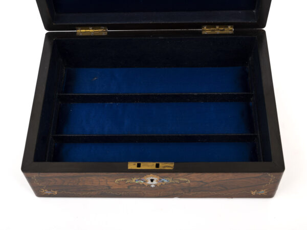 antique jewellery box interior close up