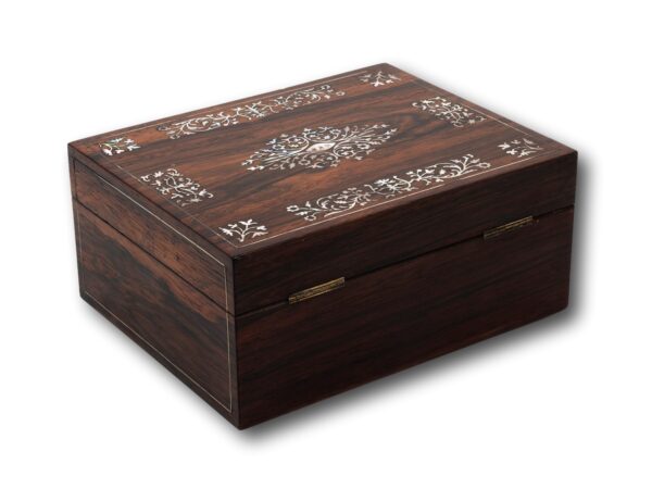 Rear overview of the Georgian Rosewood Sewing Box by Leuchars