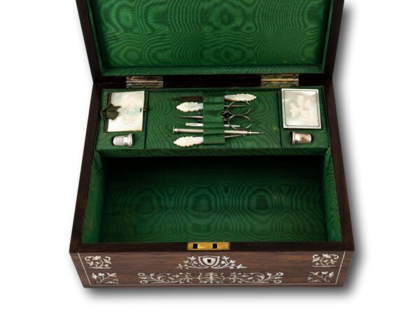 Overview of the Georgian Rosewood Sewing Box Interior