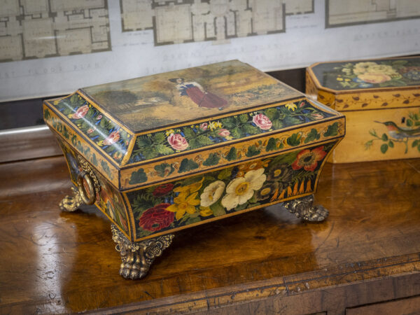 antique painted box on display