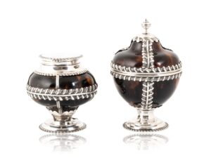 Overview of the Silver & Tortoiseshell Inkwell and String Box