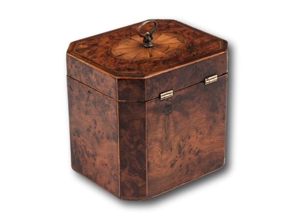 Rear of the Georgian Burr Yew Tea Caddy