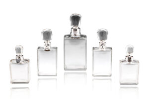 Overview of five decanter bottle set by hukin and heath