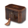 Overview of the Georgian Burr Yew Tea Caddy with the key inserted