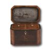 Overview of the Georgian Burr Yew Tea Caddy with the lid open