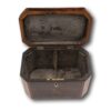 Overview of the Georgian Burr Yew Tea Caddy silver foil lined compartments