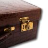 Close up of the latch and lock on the Art Deco Crocodile Luggage Case