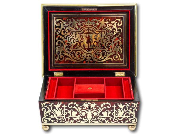 View of the French Boulle Jewellery box with the lid open