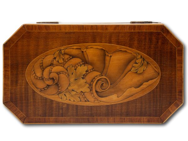 Lid of the Tea Chest showing the inlaid Conch Shell
