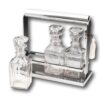 Front Overview of the Jacques Adnet Art Deco Tantalus with the key inserted and one bottle removed