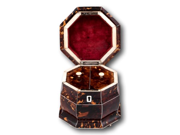 Overview of the Tortoiseshell Tea Caddy with the lid up
