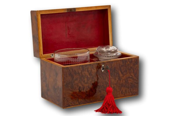 Burr Yew Tea Chest with the lid up