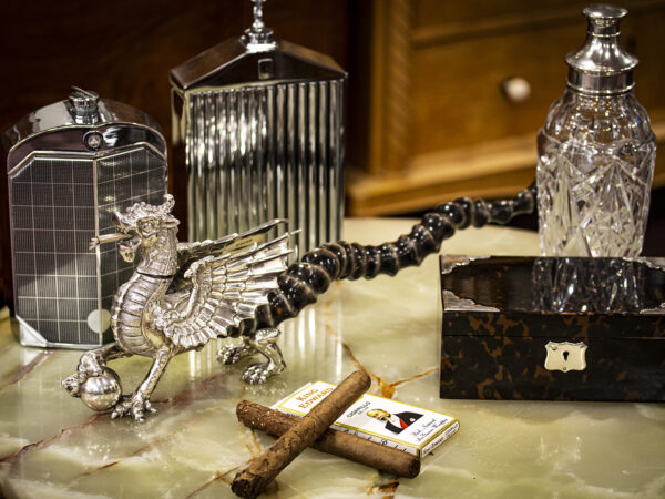 Military Mess Dragon Table Lighter in a decorative setting