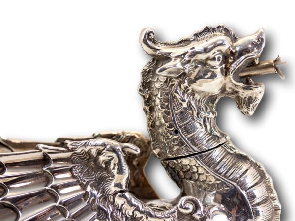 Close up of the head of the Military Mess Dragon Table Lighter