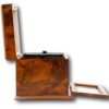 View from the side of the Walnut Jewellery Box with the Lid up and front dropped down