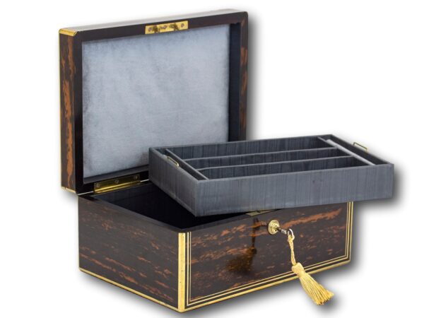 Calamander Jewellery Box with the lid open and top tray removed