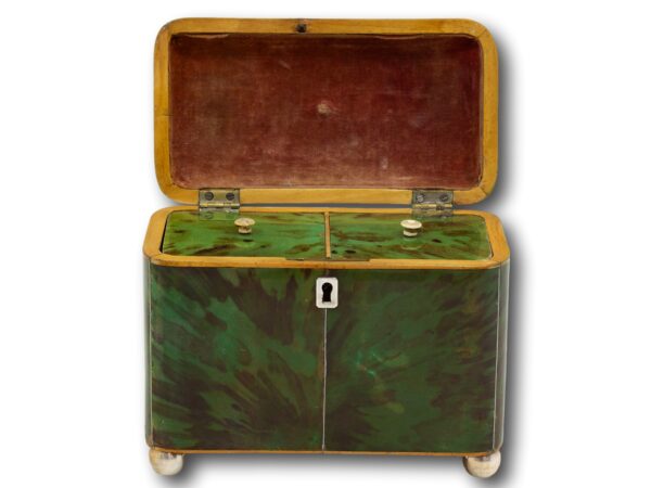 Georgian Green Tortoiseshell Tea Caddy with the lid open