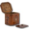 View of the Georgian painted tea caddy with the lid up and caddy lid removed