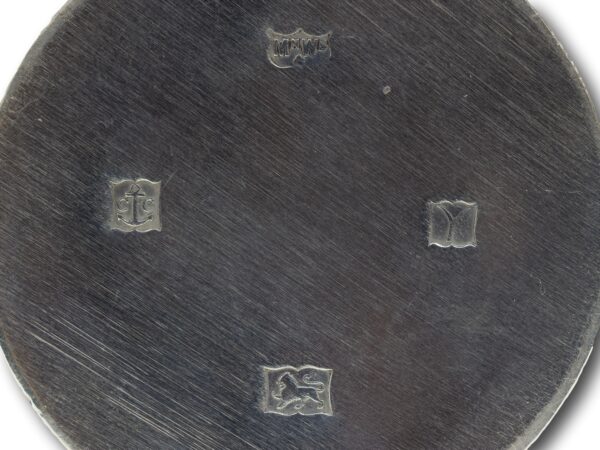 Close up of the Sterling Silver hallmarks Mappin and Webb, Birmingham, 1973.