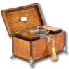Georgian Satinwood Tea Chest with the lid up and key inserted