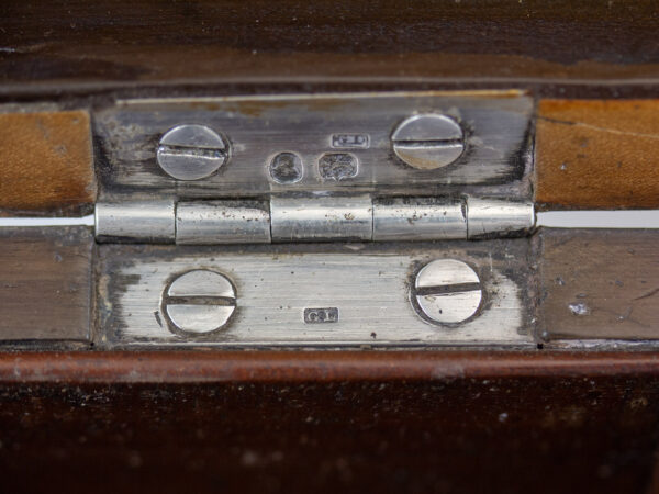 Close up of the hallmarked silver hinges