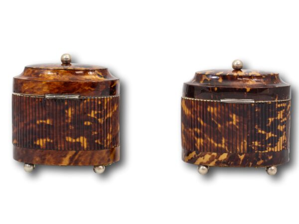 Rear of the tortoiseshell tea caddy pair