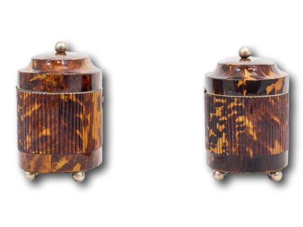 Side of the tortoiseshell tea caddy pair