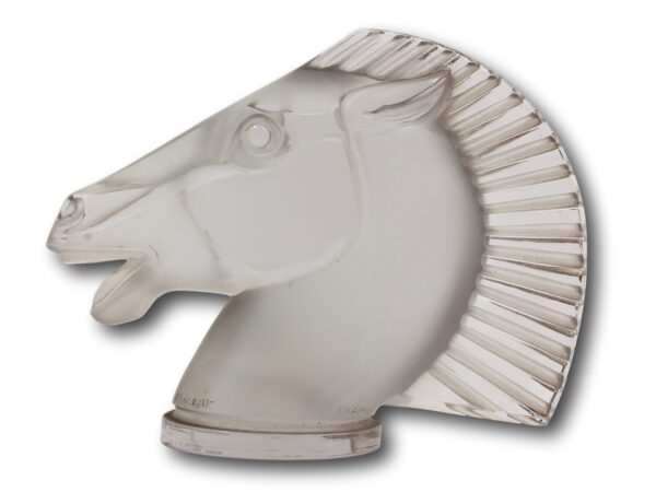 Side of the Rene Lalique Longchamp B Car Mascot