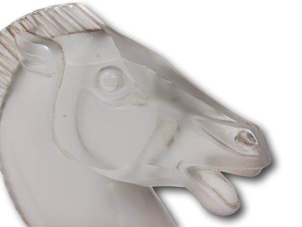 Close up of the Rene Lalique Longchamp B Car Mascot