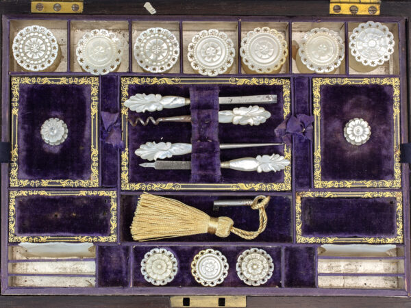 Close up of all the mother of pearl tools