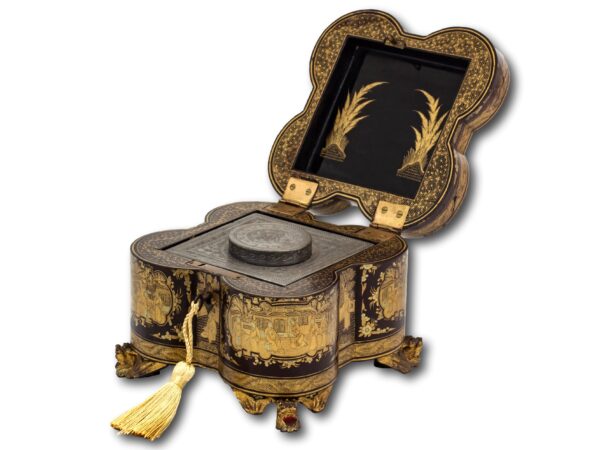 Chinese Tea Chest with the lid up and the key inserted