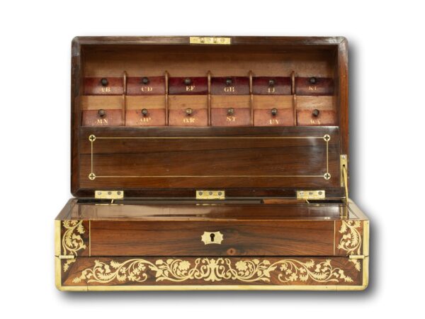 The Large Rosewood Trifold Writing Slope with the lid open