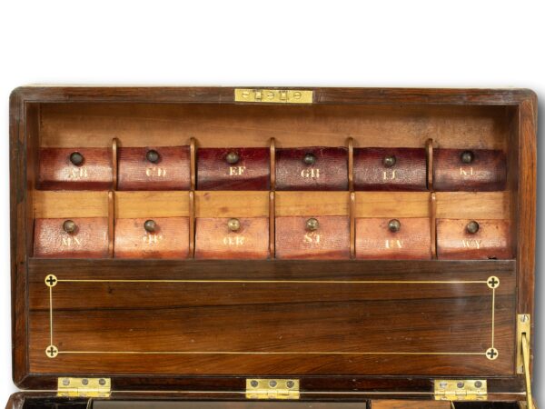 Close up of the address section of the Large Rosewood Trifold Writing Slope