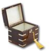 Rosewood Karlsbad Tea Caddy with the lid up and the key inserted