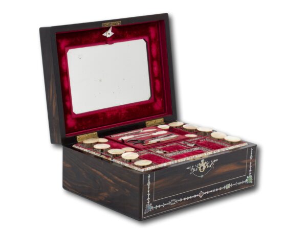 Coromandel and Mother of Pearl Mechi Sewing Box with the lid open