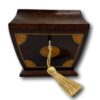 Overview of the Edwardian Sarcophagus Tea Caddy with the Key inserted