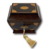 Overview of the Edwardian Sarcophagus Tea Caddy with the Key inserted