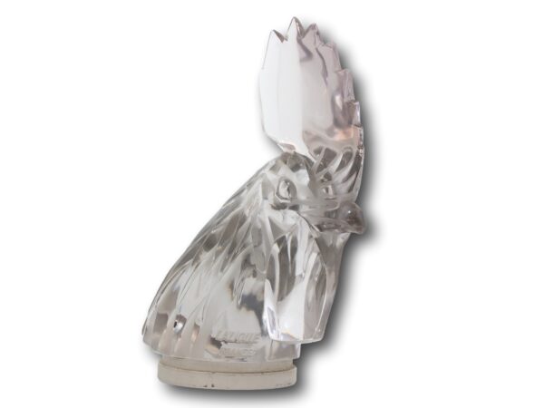 Side angle of the Rene Lalique Tete De Coq Car Mascot