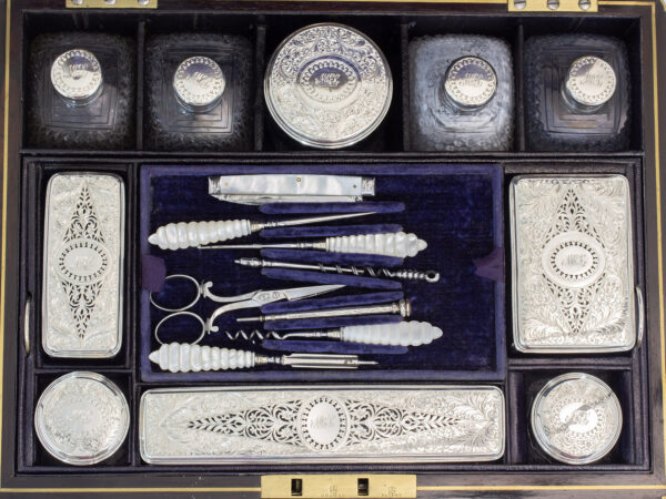 Close up of the top tray in the Rosewood Vanity Box