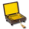 Tunbridge Ware Sewing Box with the lid up and key inserted