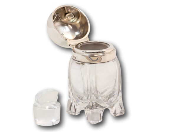 Overview of the Owl scent liquor bottle with the lid open and the stopper remoed