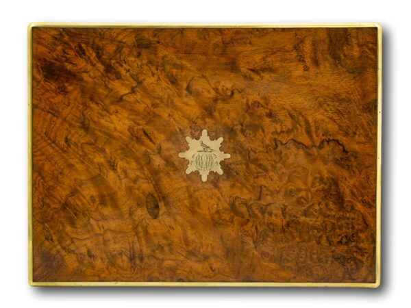 Top of the Burr Walnut Jewellery box by Asprey of London