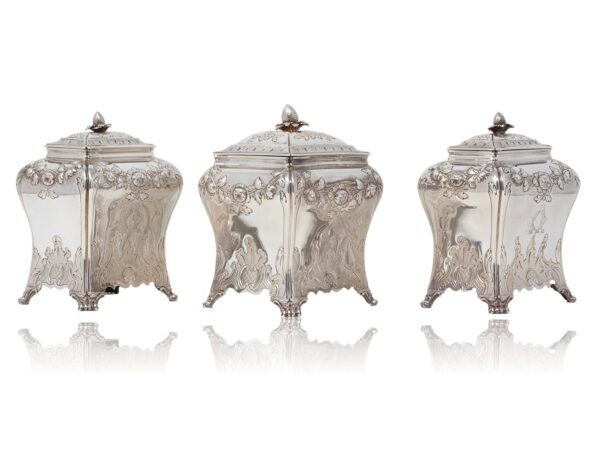 Overview of the two caddies and single sugar caddy by Pierre Gillois